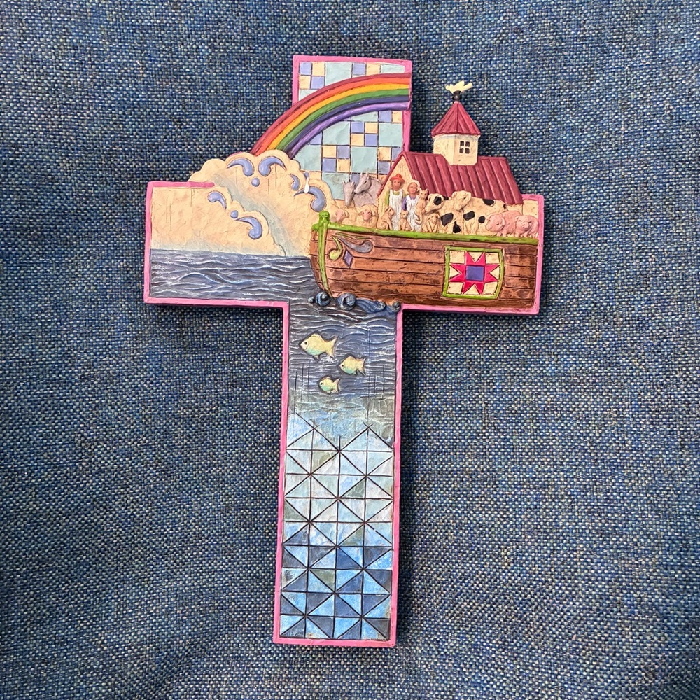 Jim Shore Cross Wall Art Noah’s Ark rainbow NIB colorful religious vintage